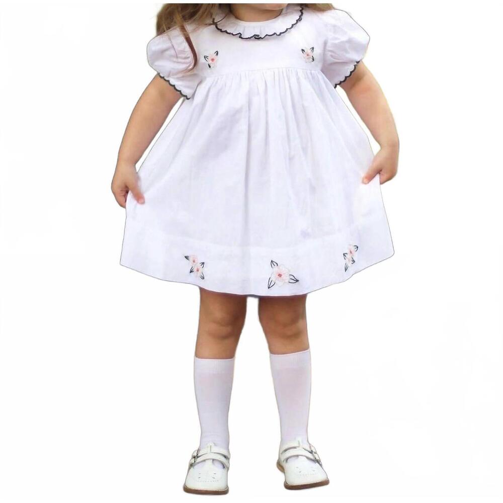 NEW CHRISTIAN ELIZABETH magnolia embroidered dress in white